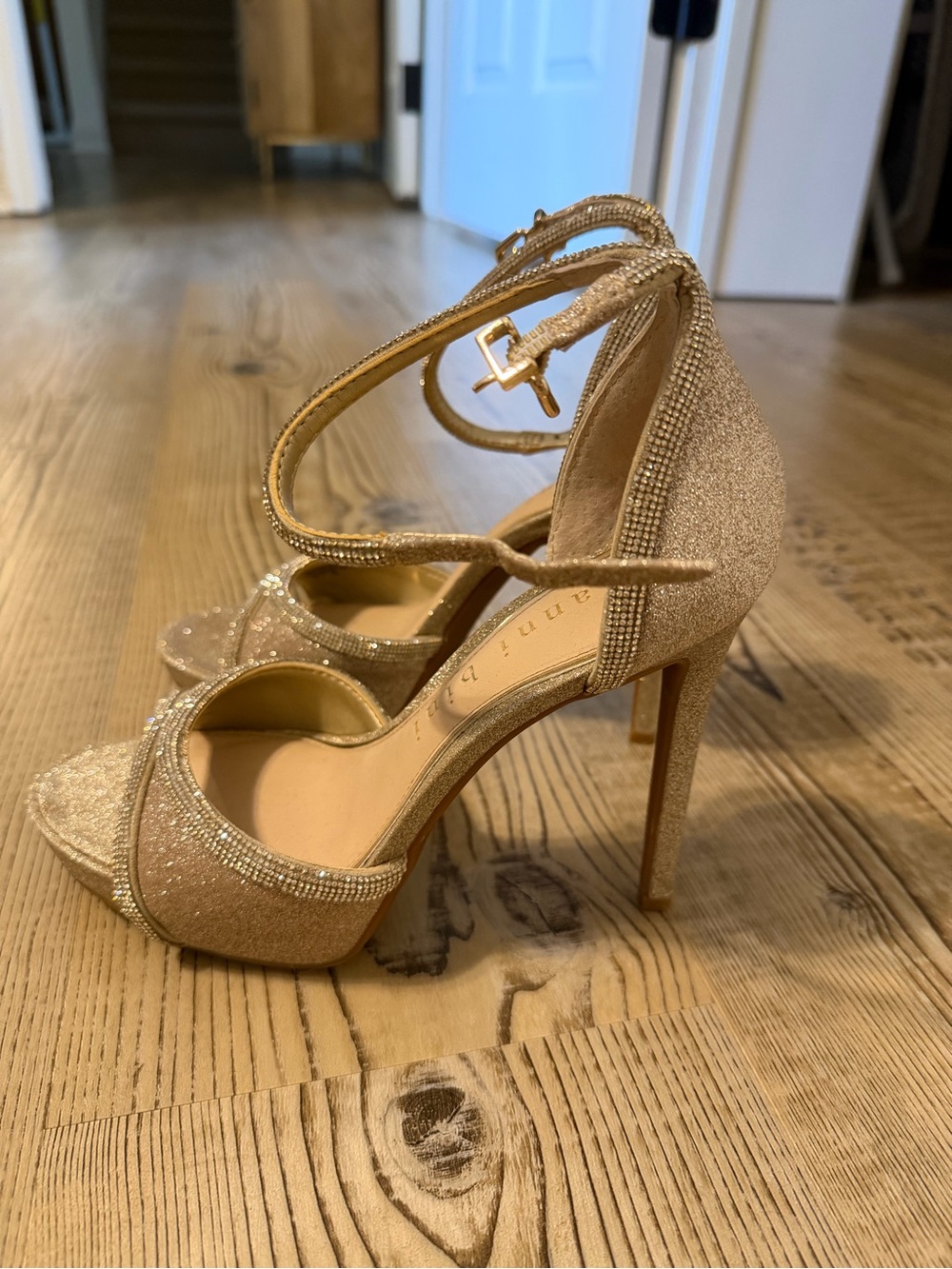 Gianni Bini Rose Gold Glitter Ankle-Strap Stiletto Sandals